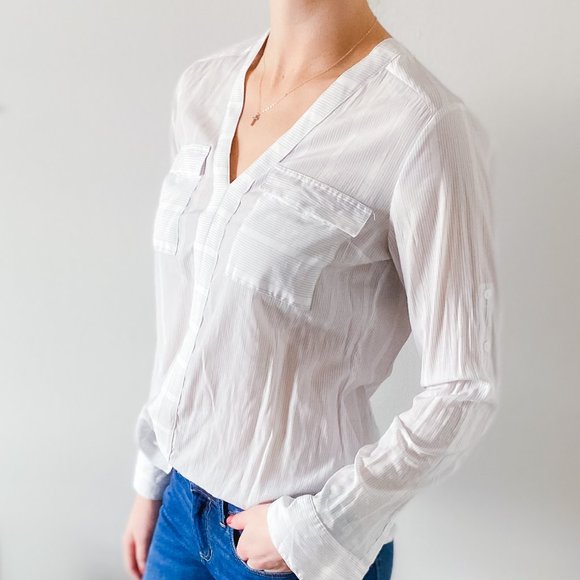 Express Tops - Express | White Striped Dress Shirt